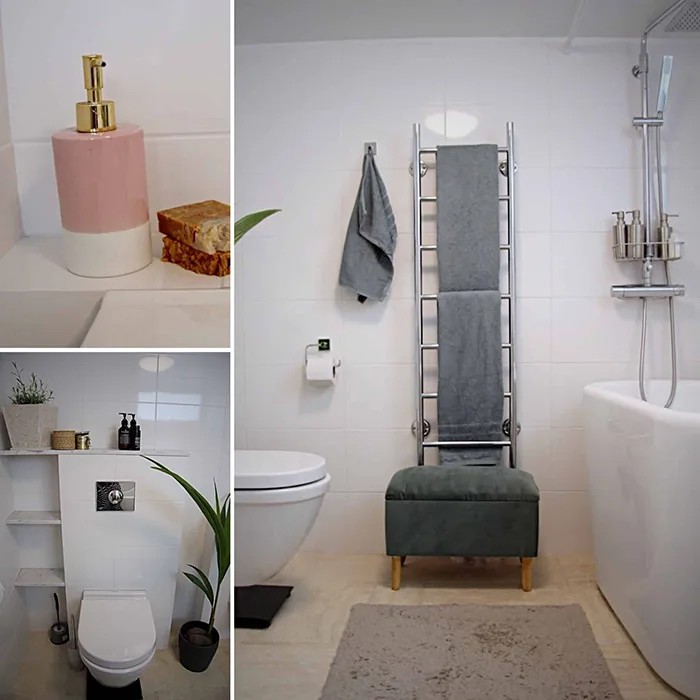 tre olika vinklar på en badrumsrenovering i stockholm